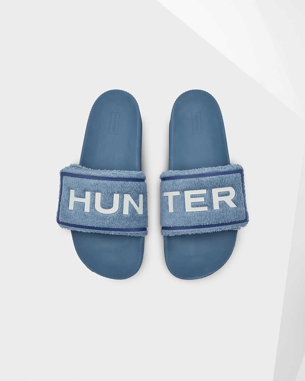 Hunter Men's Original Terry Towelling Logo Adjustable Slides Blue,WMEN73821